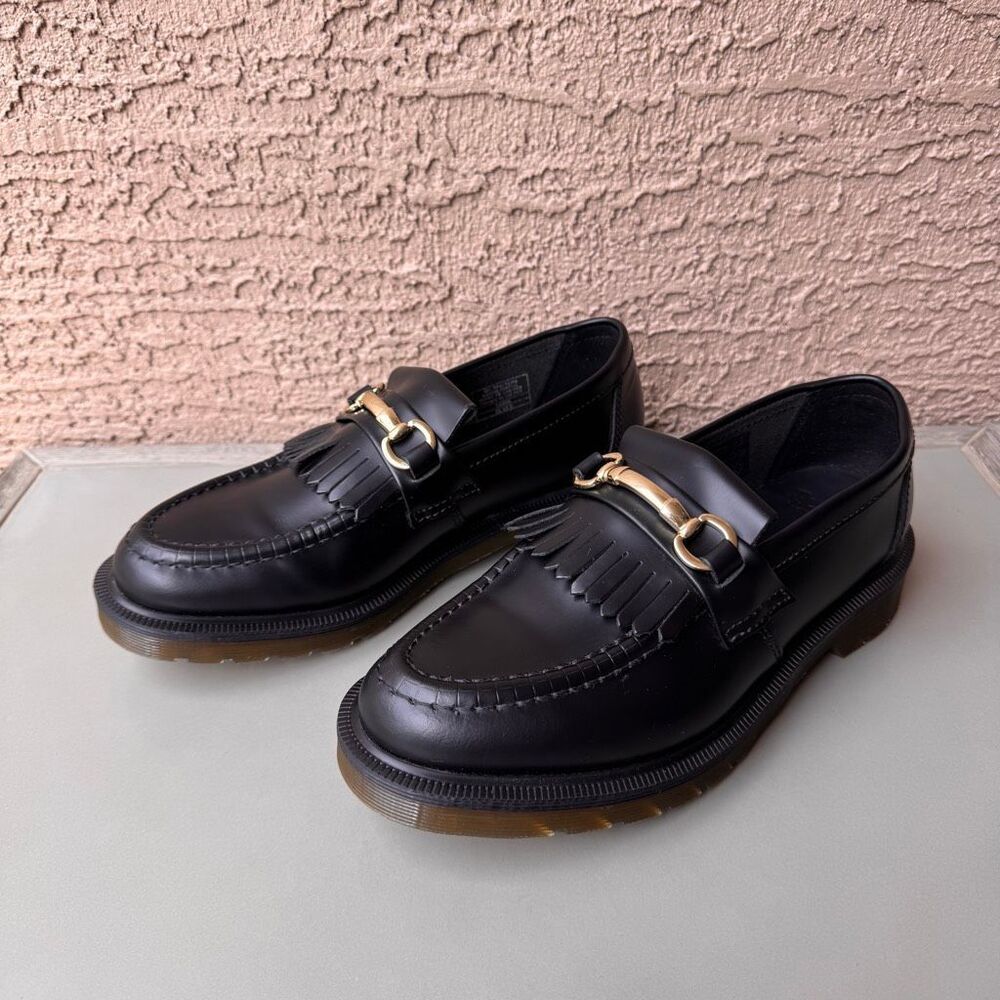 Dr. Martens Adrian Snaffle Smooth Leather Kiltie Loafers Black Gold Womens 8US